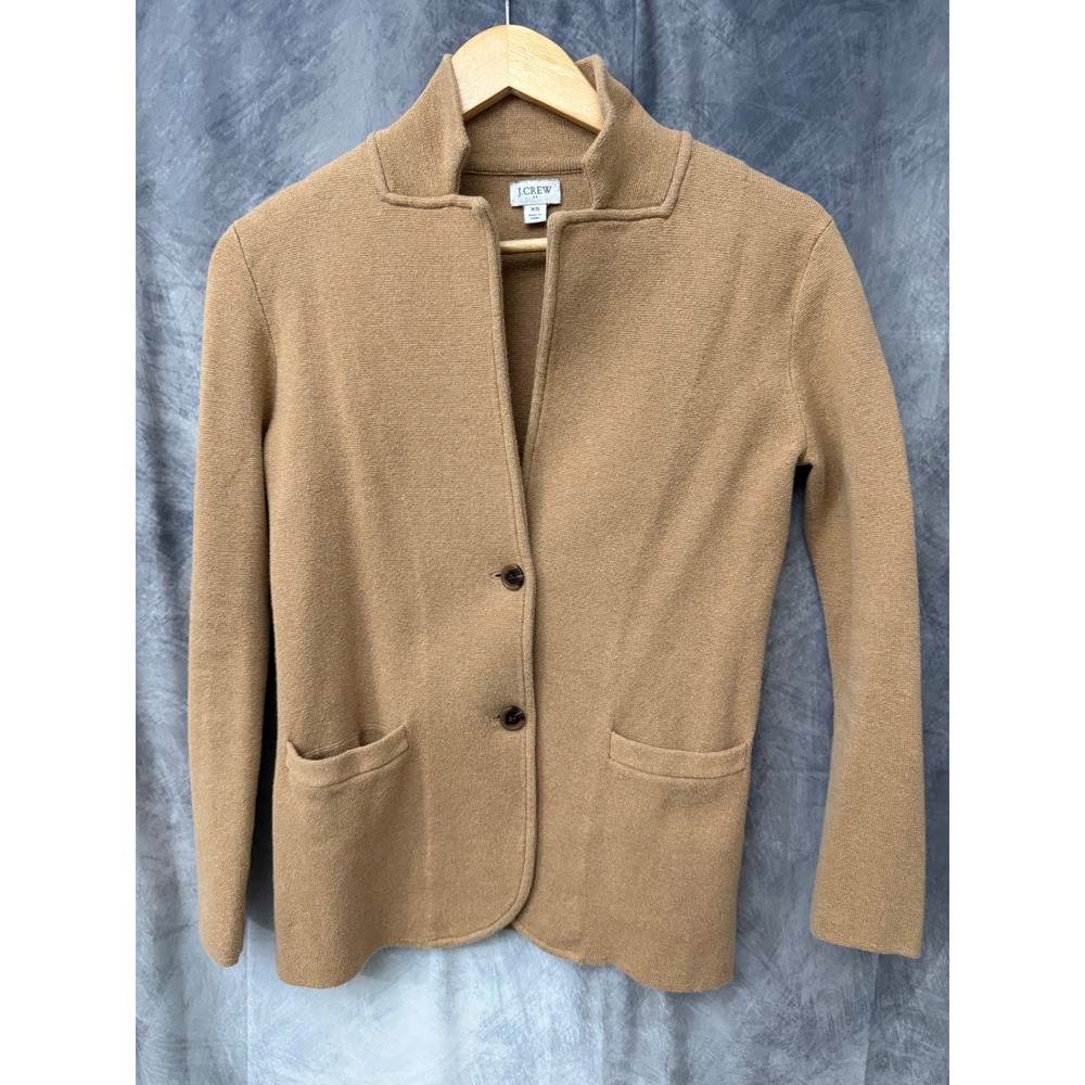 J. Crew Womens XS Camel Tan Cotton Sweater Blazer Open Front Cardigan Jacket